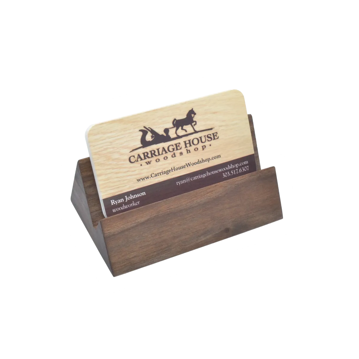 walnut business card holder with business cards