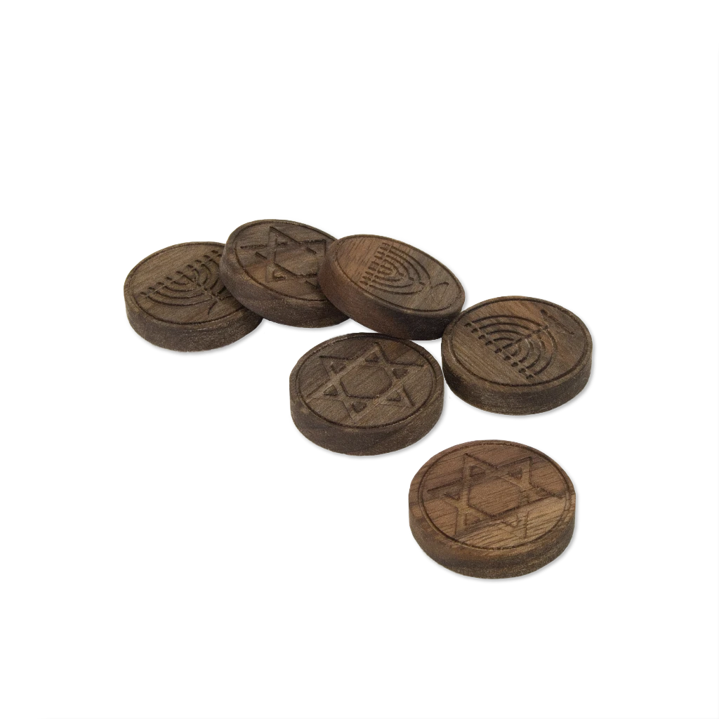 Wooden Gelt Coins with variable wood types of maple, cherry and walnut