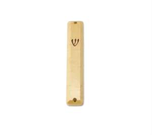 Handcrafted maple mezuzah case with engraved Hebrew Shin symbol